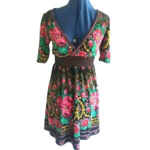 FREE PEOPLE  cottagecore black and floral print A line V neck dress